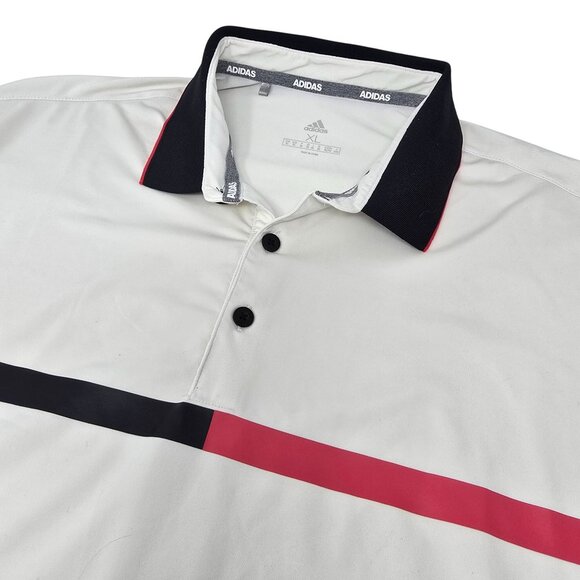 Adidas Short Sleeve Golf Polo Shirt‎ XL Men's White Blue Pink Moisture Wicking - Picture 1 of 5
